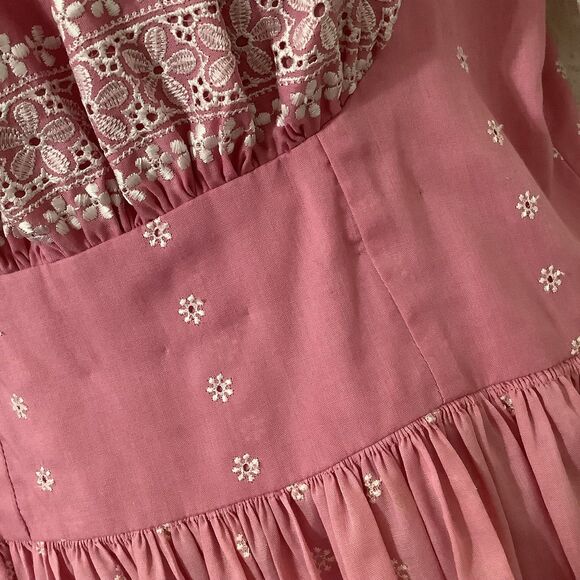 Vintage Pink Fairy Cottagecore Western Handmade Babydoll Fairy Puff Sleeve Dress - Picture 5 of 10
